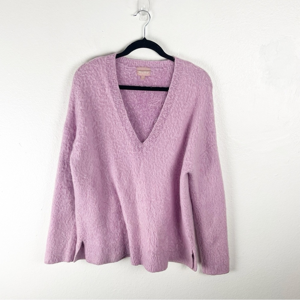 SHOW ME YOUR MUMU Pretty Pink Knit Cozy Forever Long Sleeve V-Neck Sweater Small